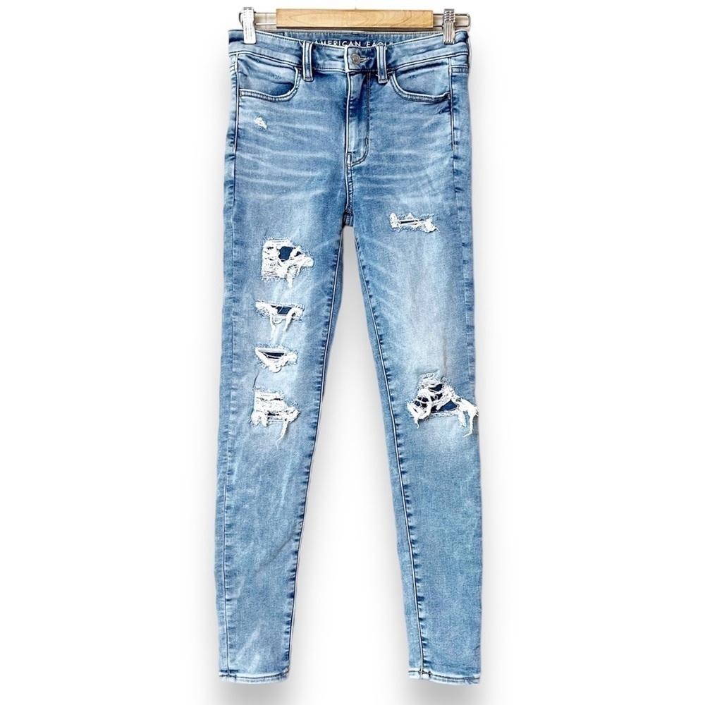 American Eagle Super High Rise Jegging 2 skinny jeans distressed patched stretch